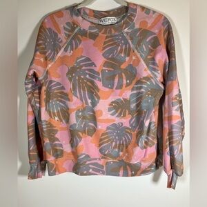 Vintage Wildfox Y2K muted floral palm trees pink sweatshirt sz XS oversized
